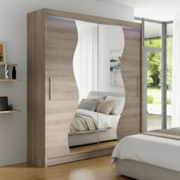 Westa S Sliding Door Wardrobe With Mirrors On The Fronts Truffle With Rgb Led Lights - thumbnail 1