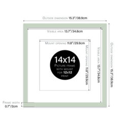 "14X14"" Mint Green Picture Frame - 14X14"" Square Frame With 12X12"" Mount For 14X14""/12X12"" Pictures Moderrn Style Thin Edge, 1 Pack" - thumbnail 2
