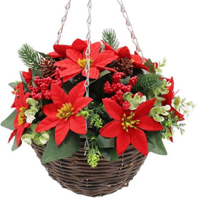Best Artificial 28Cm Red Poinsettia Flower Christmas Decoration Hanging Basket - Suitable For Outdoor Use - image 1