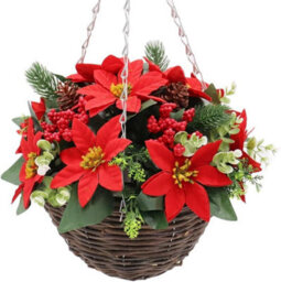 Best Artificial 28Cm Red Poinsettia Flower Christmas Decoration Hanging Basket - Suitable For Outdoor Use