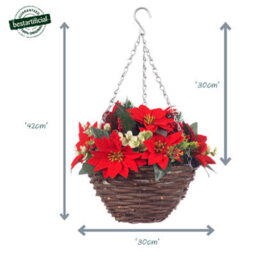 Best Artificial 28Cm Red Poinsettia Flower Christmas Decoration Hanging Basket - Suitable For Outdoor Use - thumbnail 2