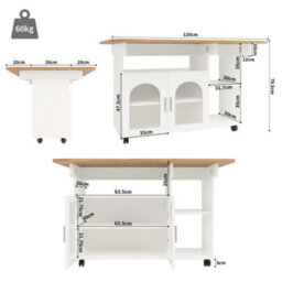 Matteo White Kitchen Island With Folding Table And Storage Trolley - thumbnail 4