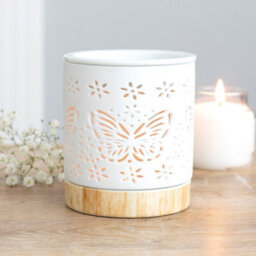 Ceramic Cut Out Butterfly Design Oil Burner (H) 11 Cm