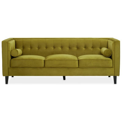Orsina Refined 3 Seat Olive Velvet Sofa, Velvet Upholstered Mid Century Sofa, Contemporary Sofa For Livingroom - image 1