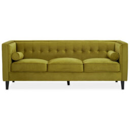 Orsina Refined 3 Seat Olive Velvet Sofa, Velvet Upholstered Mid Century Sofa, Contemporary Sofa For Livingroom - thumbnail 1