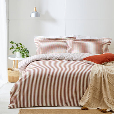 Yard Hebden Striped 100% Cotton Duvet Cover Set, Pecan, Single - image 1