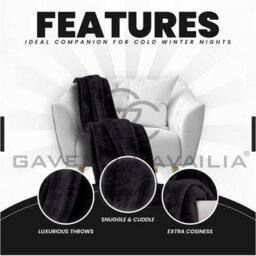 Gc Gaveno Cavailia Luxury Faux Fur Throw 200X240 Cm Black Fleece Blanket For King Bed & Sofa Bed - thumbnail 3