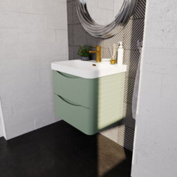 Balterley Dunwood Modern Bathroom Wall Hung 2 Drawer Vanity Unit & Ceramic Basin, Satin Green, 600mm - thumbnail 4