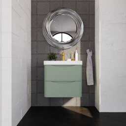 Balterley Dunwood Modern Bathroom Wall Hung 2 Drawer Vanity Unit & Ceramic Basin, Satin Green, 600mm - thumbnail 2