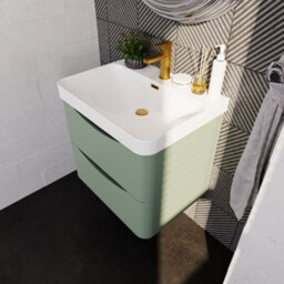 Balterley Dunwood Modern Bathroom Wall Hung 2 Drawer Vanity Unit & Ceramic Basin, Satin Green, 600mm - thumbnail 3