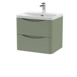 Balterley Dunwood Modern Bathroom Wall Hung 2 Drawer Vanity Unit & Ceramic Basin, Satin Green, 600mm - thumbnail 1