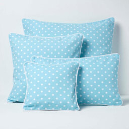 Homescapes Cotton Blue Polka Dots Cushion Cover, 45 X 45 Cm - thumbnail 5