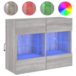 Walplus Tv Wall Cabinet With Led Lights Grey Sonoma 78.5X30X60.5 Cm - thumbnail 2