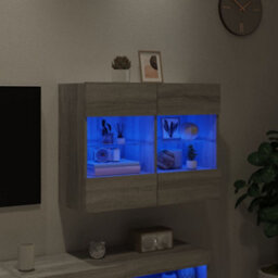 Walplus Tv Wall Cabinet With Led Lights Grey Sonoma 78.5X30X60.5 Cm - thumbnail 4