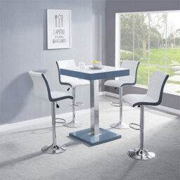 Furniture in Fashion Topaz High Gloss Bar Table In Grey With White Glass Top - thumbnail 2