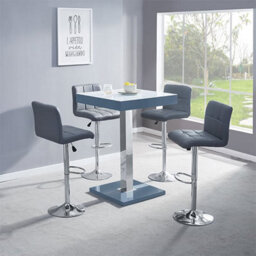 Furniture in Fashion Topaz High Gloss Bar Table In Grey With White Glass Top - thumbnail 4