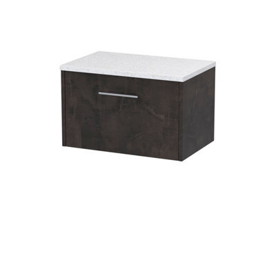 Nuie Hudson Reed Juno Wall Hung 1-Drawer Vanity Unit & Sparkling White Worktop, Countertop Basin Unit In Metallic Slate, 600mm - image 1