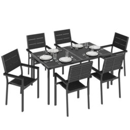 Outsunny 7 Pieces Outdoor Dining Set, Garden Table And Chairs Set, Black - thumbnail 2