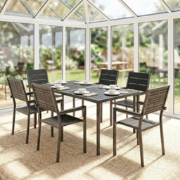 Outsunny 7 Pieces Outdoor Dining Set, Garden Table And Chairs Set, Black - thumbnail 8