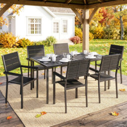 Outsunny 7 Pieces Outdoor Dining Set, Garden Table And Chairs Set, Black - thumbnail 9