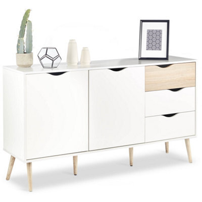 Vonhaus Large Sideboard, Wide Storage Cabinet, White & Oak Wood Effect Sideboard W/ 2 Doors - For Living Room, Lounge & Hallway - image 1