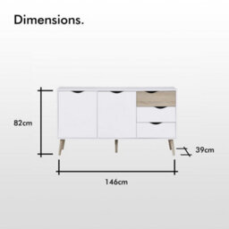 Vonhaus Large Sideboard, Wide Storage Cabinet, White & Oak Wood Effect Sideboard W/ 2 Doors - For Living Room, Lounge & Hallway - thumbnail 4