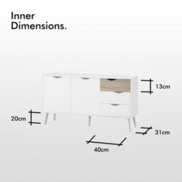Vonhaus Large Sideboard, Wide Storage Cabinet, White & Oak Wood Effect Sideboard W/ 2 Doors - For Living Room, Lounge & Hallway - thumbnail 5