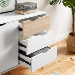 Vonhaus Large Sideboard, Wide Storage Cabinet, White & Oak Wood Effect Sideboard W/ 2 Doors - For Living Room, Lounge & Hallway - thumbnail 6