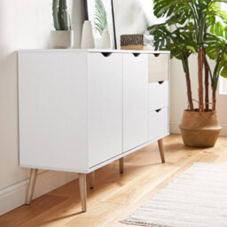 Vonhaus Large Sideboard, Wide Storage Cabinet, White & Oak Wood Effect Sideboard W/ 2 Doors - For Living Room, Lounge & Hallway - thumbnail 3