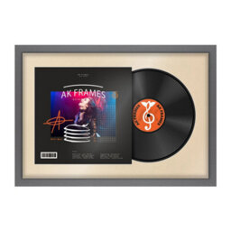 "AK Frames 25X17"" Dark Grey Modern Vinyl Record Frame With Ivory Mount For 12 Inch Lp Cover & Disc - Overlapped Design" - thumbnail 1
