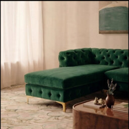 Monaco Chesterfield 3 Seater Chaise Sofa Green Velvet L Shaped Corner Chaise- Left Hand Deep Buttoned Upholstery Couch Lounge - thumbnail 2