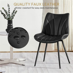 Yaheetech Black Set Of 2 Upholstered Faux Leather Dining Chairs With Metal Legs - thumbnail 6