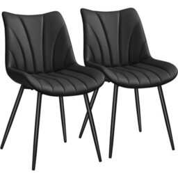 Yaheetech Black Set Of 2 Upholstered Faux Leather Dining Chairs With Metal Legs - thumbnail 2