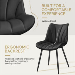 Yaheetech Black Set Of 2 Upholstered Faux Leather Dining Chairs With Metal Legs - thumbnail 4