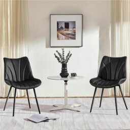 Yaheetech Black Set Of 2 Upholstered Faux Leather Dining Chairs With Metal Legs - thumbnail 1
