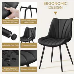 Yaheetech Black Set Of 2 Upholstered Faux Leather Dining Chairs With Metal Legs - thumbnail 8