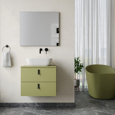 Banyetti Invicta 600mm Wall Hung Vanity Unit With Matching Worktop - Sage Green - image 1