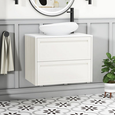 Royal Bathrooms Royal Bathroom Elmore 700mm Classic White Wall Mounted Bathroom Vanity Unit 2 Drawer Plain White Worktop With Nova Basin - image 1