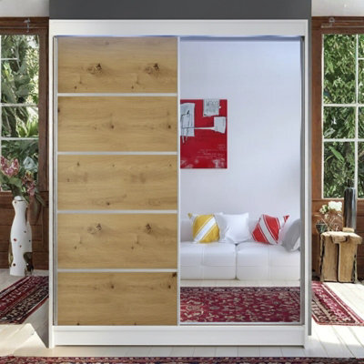 Camino 3 Sliding Wardrobe With Front Mirror And Rgb Led Lights White Artisan Oak - image 1