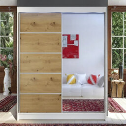 Camino 3 Sliding Wardrobe With Front Mirror And Rgb Led Lights White Artisan Oak - thumbnail 1