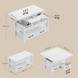 Lift-Top Coffee Table With Storage, Centre Table, 2 Drawers, 1 Open Shelf - thumbnail 2