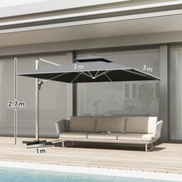 Outsunny Garden Cantilever Parasol, Patio Umbrella W/ Solar Led Lights, Grey - thumbnail 3