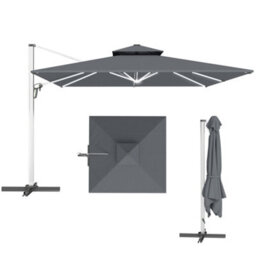 Outsunny Garden Cantilever Parasol, Patio Umbrella W/ Solar Led Lights, Grey - thumbnail 2