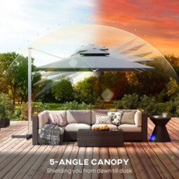 Outsunny Garden Cantilever Parasol, Patio Umbrella W/ Solar Led Lights, Grey - thumbnail 7