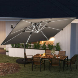 Outsunny Garden Cantilever Parasol, Patio Umbrella W/ Solar Led Lights, Grey - thumbnail 1