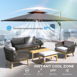 Outsunny Garden Cantilever Parasol, Patio Umbrella W/ Solar Led Lights, Grey - thumbnail 5