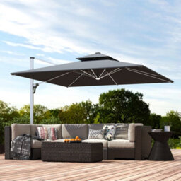 Outsunny Garden Cantilever Parasol, Patio Umbrella W/ Solar Led Lights, Grey - thumbnail 9
