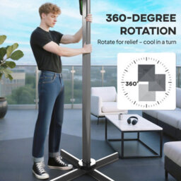 Outsunny Garden Cantilever Parasol, Patio Umbrella W/ Solar Led Lights, Grey - thumbnail 8