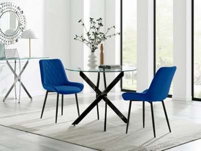 Furniturebox Uk Novara 100Cm Round Black Leg Dining Table & 2 Navy Pesaro Black Leg Chairs - image 1