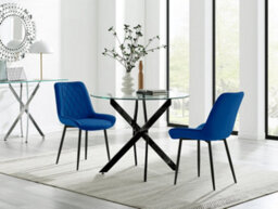 Furniturebox Uk Novara 100Cm Round Black Leg Dining Table & 2 Navy Pesaro Black Leg Chairs - thumbnail 1